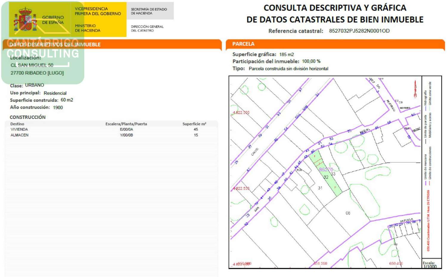RIBADEO VENTA VIVIENDA CON FINCA EDIFICABLE EN CALLE SAN MIGUEL
