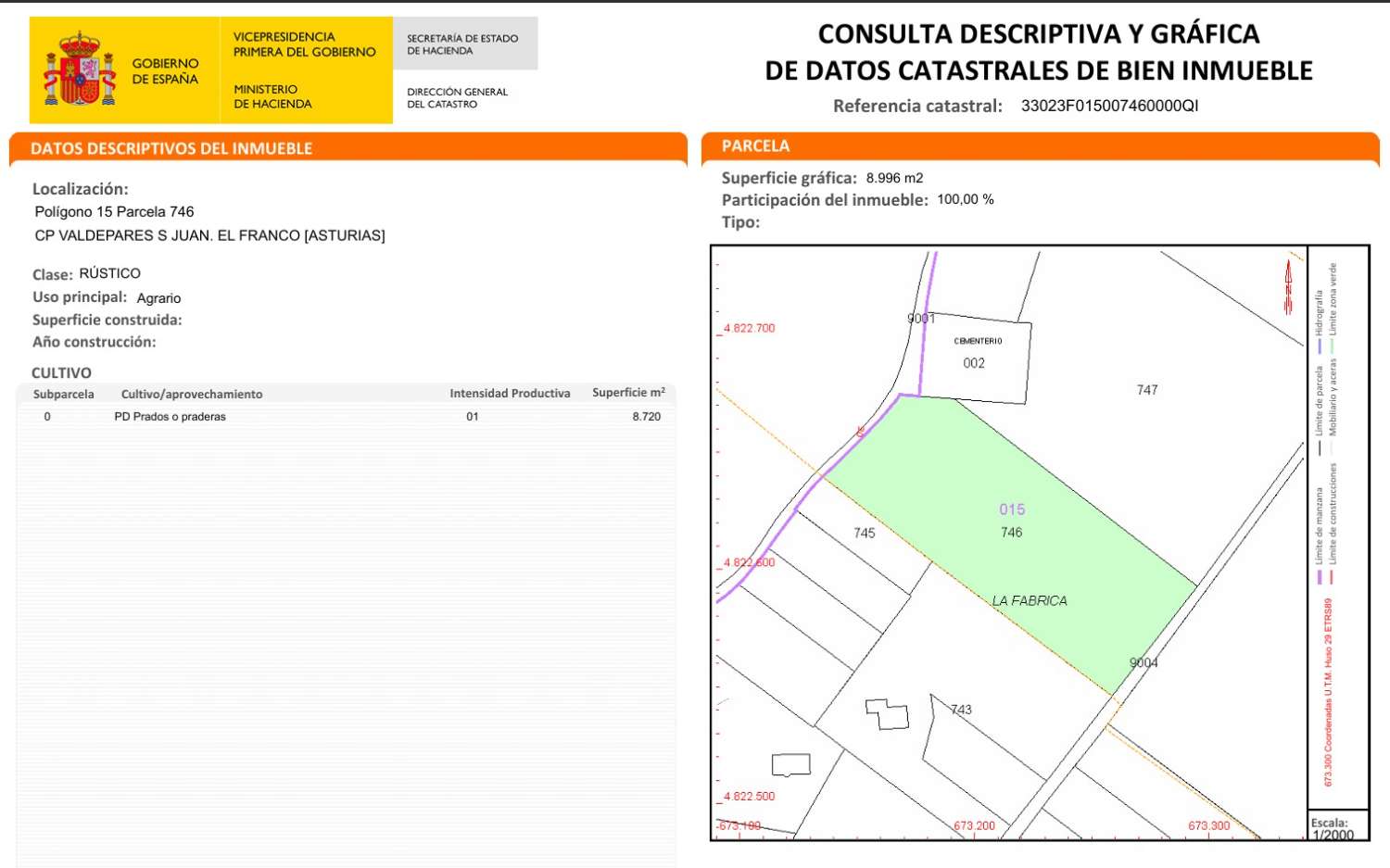 FINCA AGRICOLA DE 9.000 METROS EN SAN JUAN DE PRENDONES - EL FRANCO  -  ASTURIAS